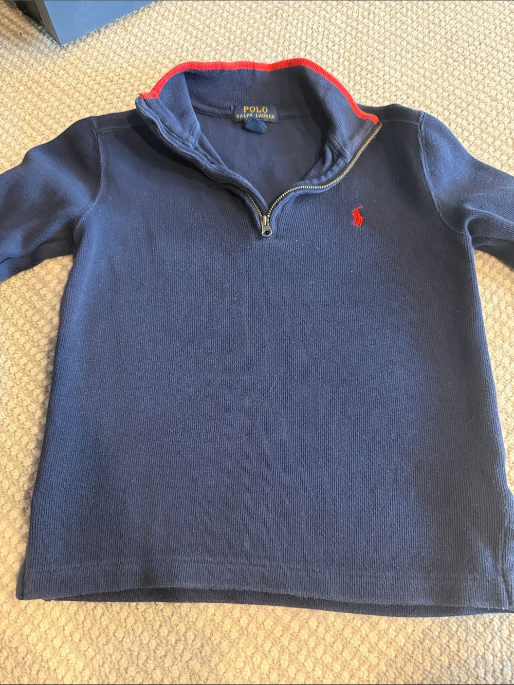 Polo by Ralph Lauren Navy Quarter-Zip Sweater with Red Trim
